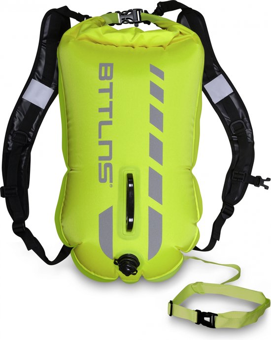 Foto: Bttlns zwemboei voor openwaterzwemmen zwem boei met drybag met reddingsfluitje dubbel gelaagd nylon 35 liter tethys 1 0 groen