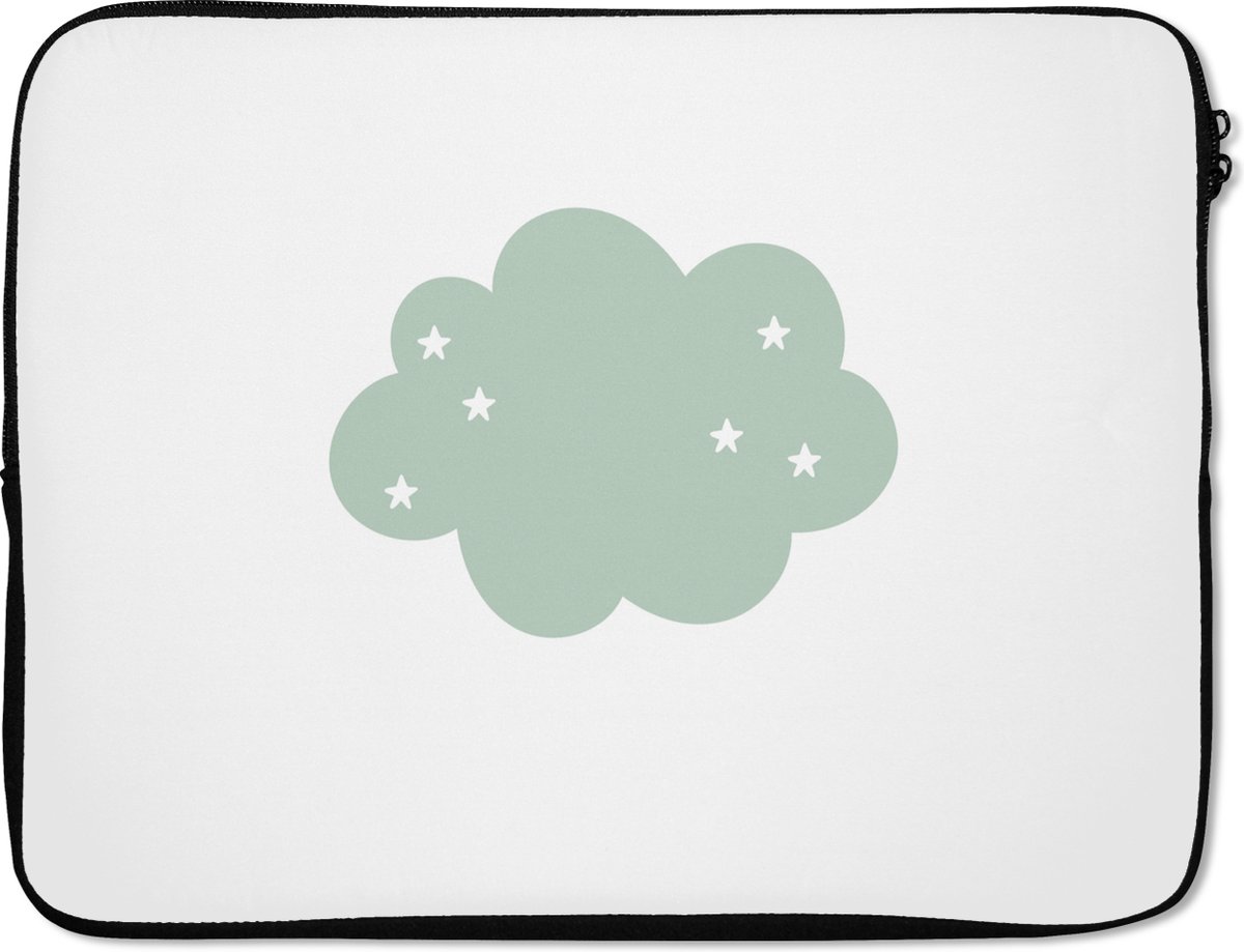 Laptophoes 15.6 inch - Wolk - Meiden - Jongens - Sterren - Pastel - Kind - Laptop sleeve - Binnenmaat 37x26 cm - Zwarte achterkant