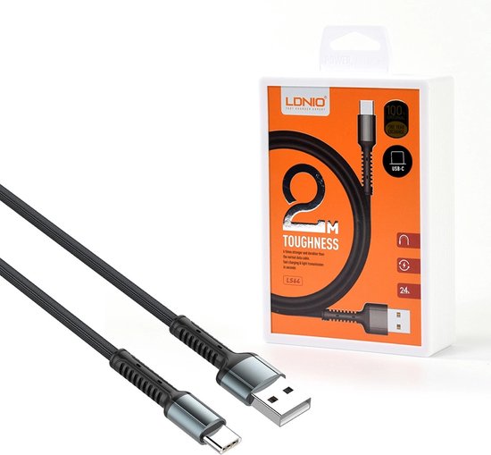 Câble USB-C Pour Huawei Mate 20 Pro – 2 Mètres, Charge Et Données, Noir