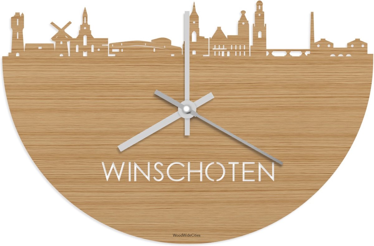 Skyline Klok Winschoten Bamboe hout - Ø 40 cm - Stil uurwerk - Wanddecoratie - Meer steden beschikbaar - Woonkamer idee - Woondecoratie - City Art - Steden kunst - Cadeau voor hem - Cadeau voor haar - Jubileum - Trouwerij - Housewarming -