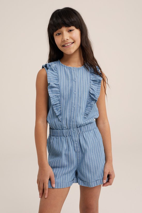 WE Fashion Meisjes denim jumpsuit met dessin