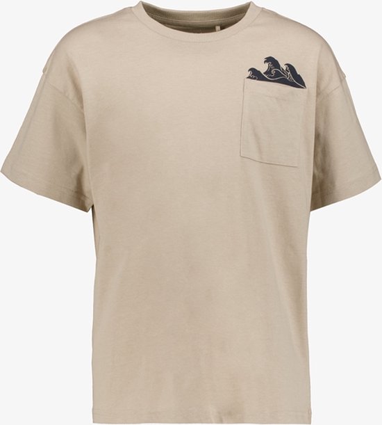 Name It jongens T-shirt met borstzakje beige - Maat 122/128