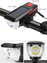 Led-Fietslampen - USB-Oplaadbare Led-Fietslamp Op Zonne-Energie Met Claxon En Waterdichte Koplamp - Zwart