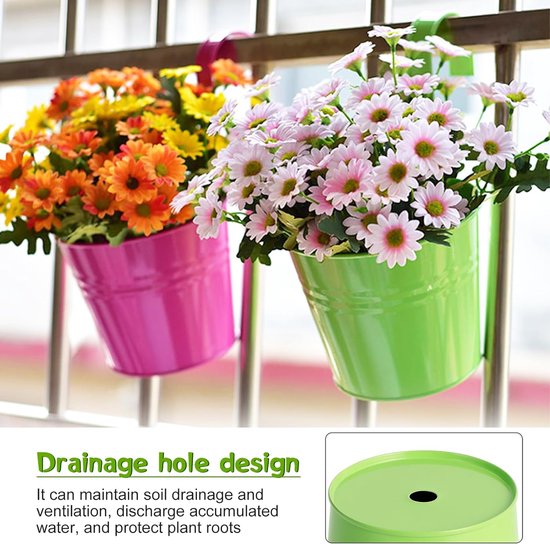 Lot De 2 Pots De Fleurs Suspendus Extérieur - Résine PP, Drainage Inclus + 4 Crochets Métal