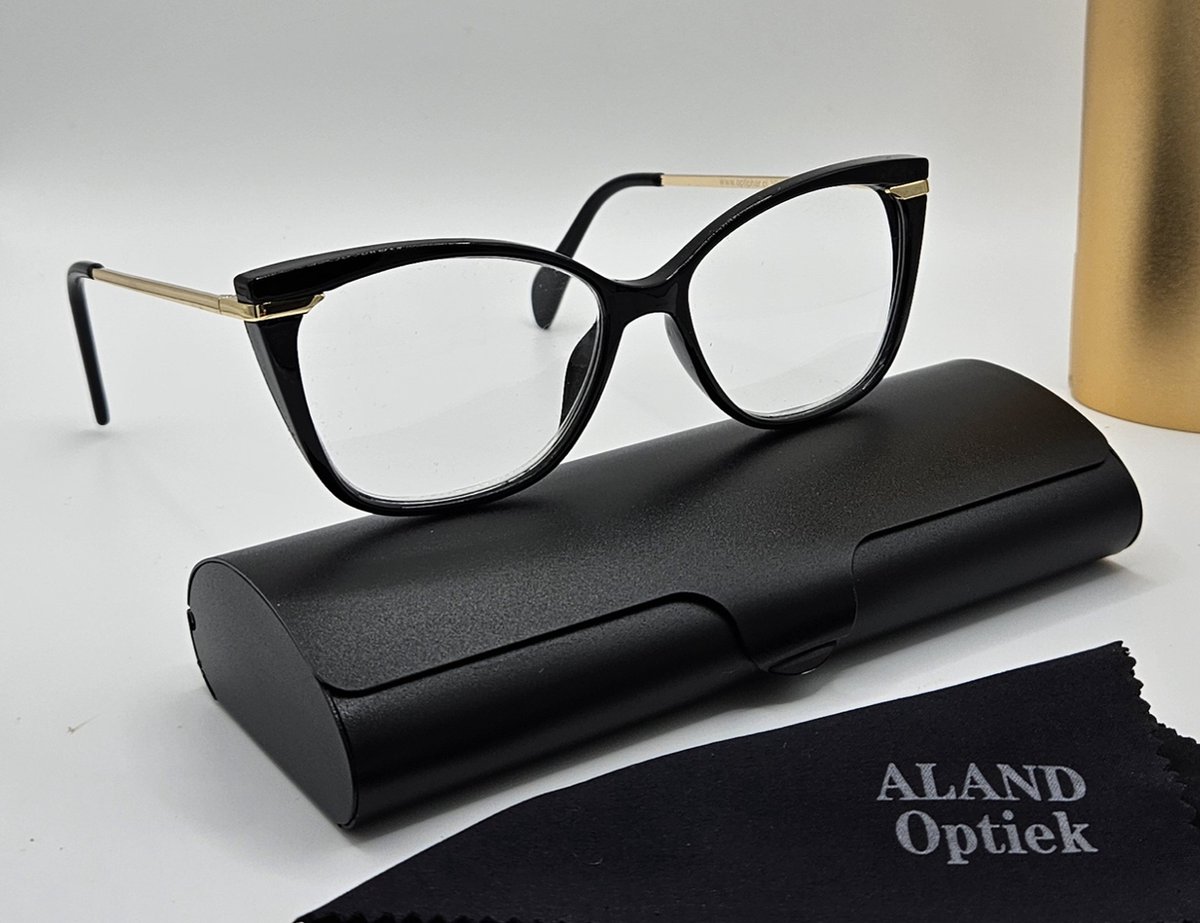 Elegante damesleesbril +2,0 / cat eye montuur, kleur zwart en goud, bril +2.0 / lunettes de lecture / Aland optiek / leesbrillen dames / VV5323