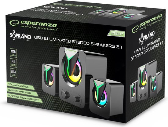 Esperanza - 2.1 USB-luidspreker met RGB-LED in regenboogkleuren — afbeelding 3