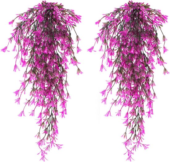 Kunstmatige hangplanten 2 stuks Ivy Kunstmatige Klimop Hangplant Kunstmatige 80 cm Klimopplant voor Binnen Buiten Muur Tuindecoratie - Roze Rood
