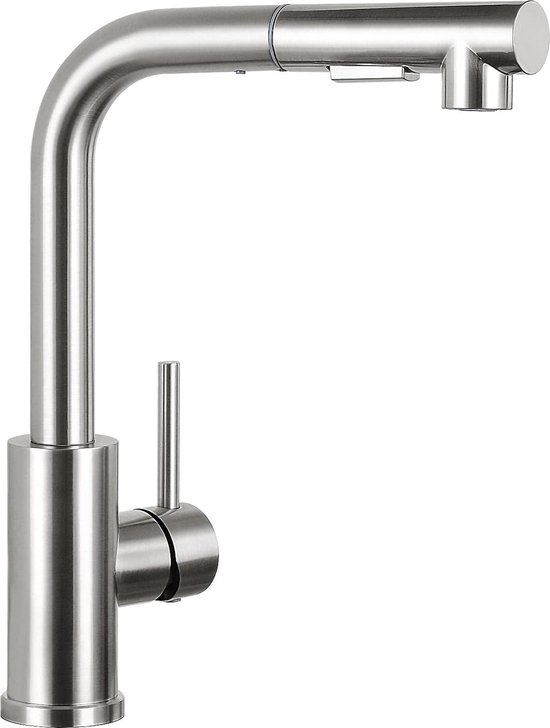 Süßren Kraan keuken zwart, hogedruk keukenkraan uittrekbaar, spoelbakarmatuur met sproeier twee waterstraalsoorten, armatuur keuken 360° draaibaar, mengkraan keuken roestvrij staal