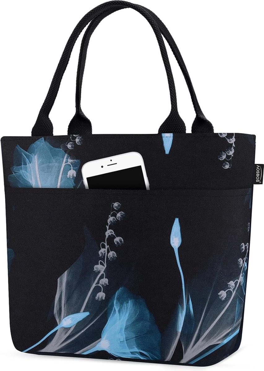 Koeltas voor onderweg lunchtas lichtgewicht geïsoleerde tas opvouwbare lunchtas dames naar werk school lunchtas voor dames lunchbox tas maaltijdbereidingstas 10L zwart + blauw