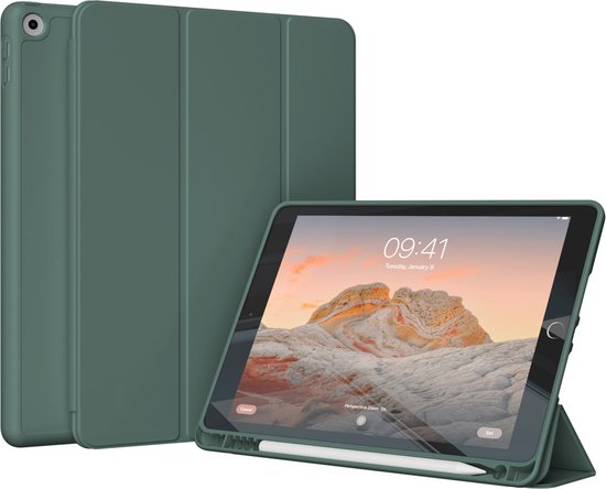 Accezz Tablet Hoes Geschikt voor iPad 9 (2021) 9e generatie / iPad 8 (2020) 8e generatie / iPad 7 (2019) 7e generatie - Accezz Smart Silicone Bookcase - Donkergroen