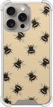 Shockproof hoesje - Geschikt voor iPhone 15 Pro Max - Bijen print - Extra sterke case - TPU/polycarbonaat - Print / Illustratie - Geel, Transparant