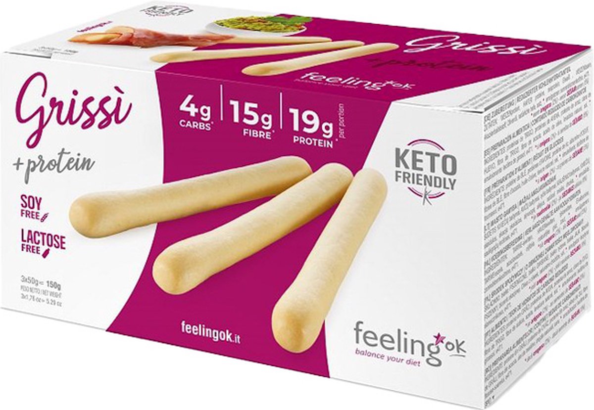 Feeling OK | Soepstengels Naturel | Grissino | 4 stuks | 4 x 3 x 50 gram
