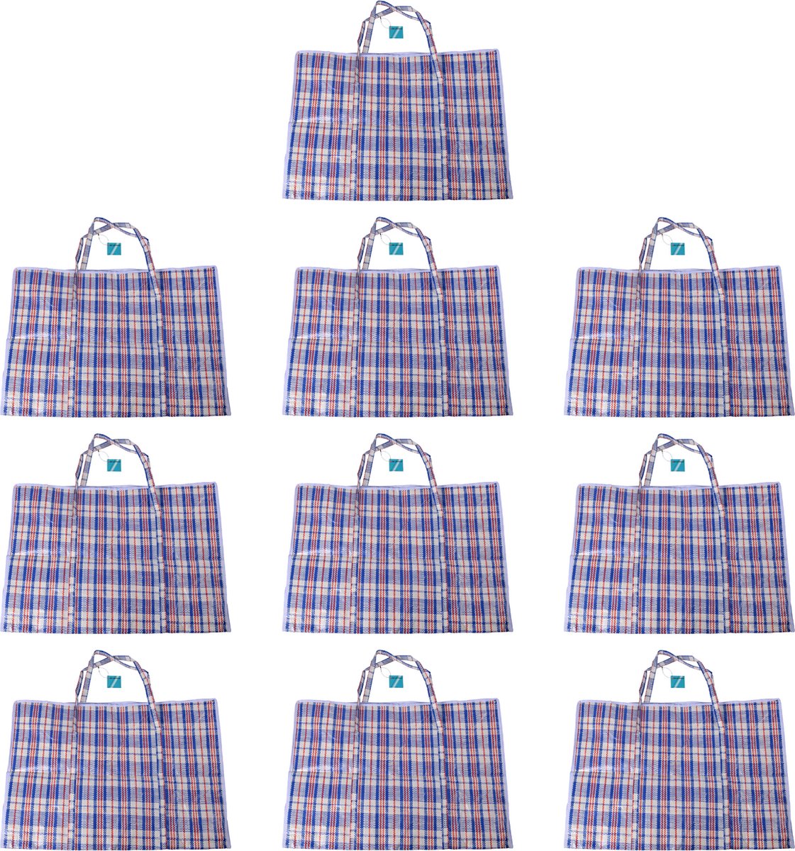 Big Shopper XL met Rits – Boodschappentas Stevig met 95L Capaciteit - Set van 10 - Blauw, Wit & Rood