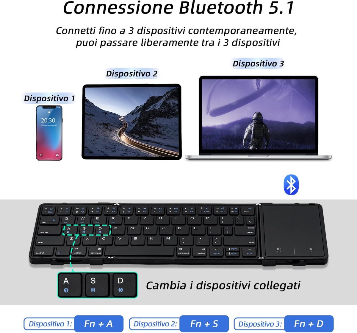 Opvouwbaar toetsenbord - Bluetooth - Mini toetsenbord - Klein toetsenbord - Compact - Foldable keyboard - Must have voor uw werk! thumbnail 4