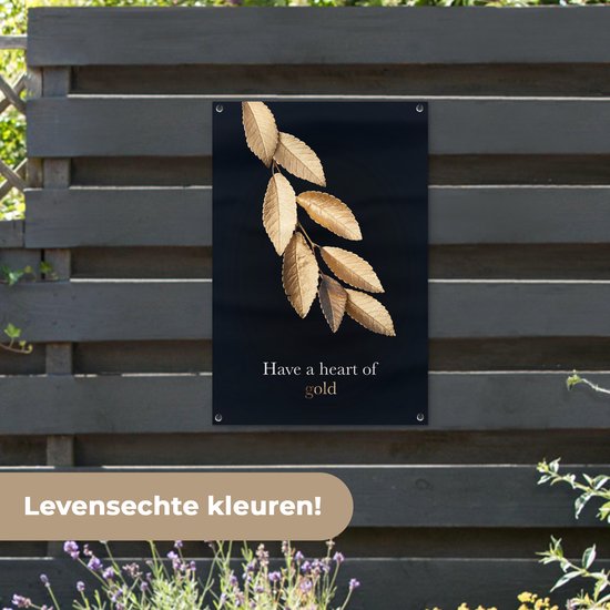 Hanging feuilles dorées avec la citation - Have a heart of gold poster de jardin toile en vrac 60x90 cm - Toile de jardin / Toile d'extérieur / Peintures pour l'extérieur (décoration de jardin)