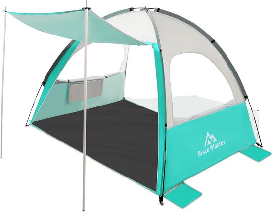 Foto: Master beach shelter met zonnekap draagbare strandtent voor 2 3 personen zonweringtent uv 50 met draagtas voor strand tuin blauw