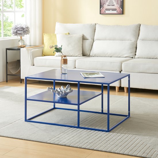Table basse Solund avec étagère 45x90x60 cm bleu foncé [en.casa]