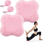 Kniekussen Yoga Padx, 2 stuks, milieuvriendelijke yoga-kniepads, gratis 2 yoga-stretchriemen, kniekussen, yogapad, 23,5 x 17,5 x 2,2 cm, voor minimalisering en ondersteuning van knieën, polsen en ellebogen (roze)