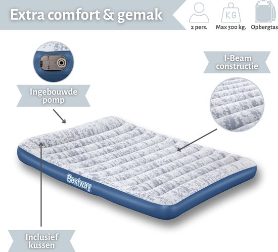 Bestway luchtbed - 2-Persoons - 152 x 203 x 30 cm - Blauw - Inclusief pomp - Reparatieset van Bestway — afbeelding 4
