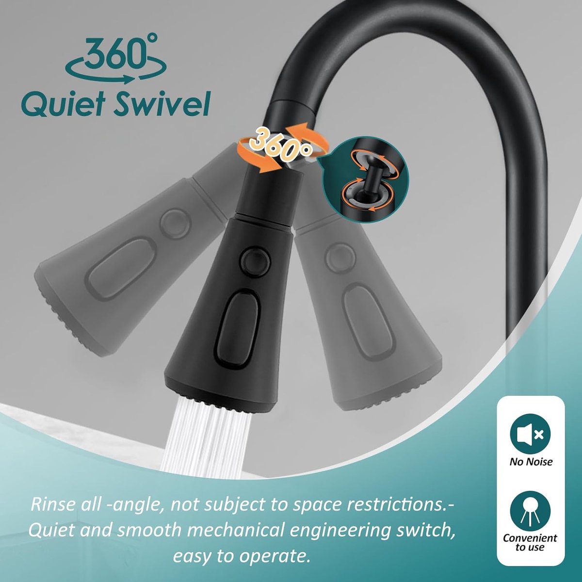 HENGBIRD Kraan verlenging keuken, 360° draaibare waterkraan, 30 cm, waterbesparend opzetstuk voor waterkraan, opzetstuk voor badkamer, keukenkraan, mondstuk, filteradapter