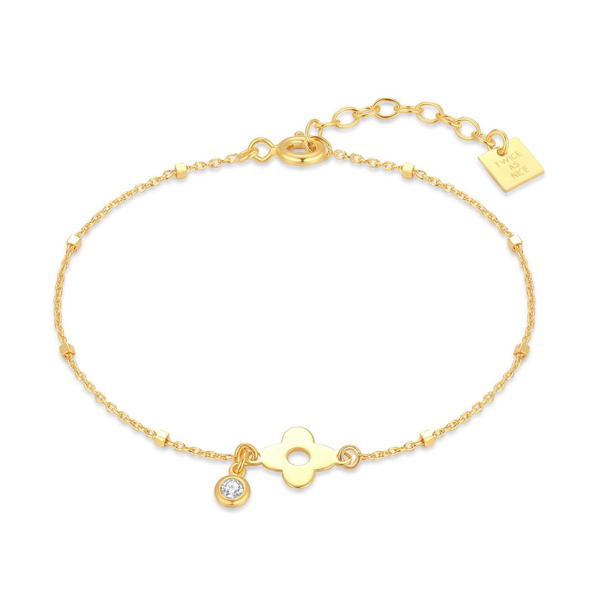 Twice As Nice Armband in 18kt verguld zilver, bloem 16cm+3cm