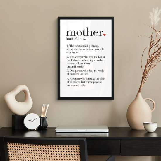Photo encadrée - Beau cadeau pour maman - texte avec définition Cadre photo Mother noir 40x60 cm - Affiche encadrée (Décoration murale salon / chambre)