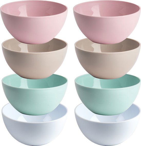 Plasticforte Bols/plats - 8x pièces - dessert/petit déjeuner - plastique - D14 cm - mélange de couleurs