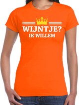 Bellatio Decorations Koningsdag t-shirt voor dames - wijntje, ik willem - oranje - feestkleding L