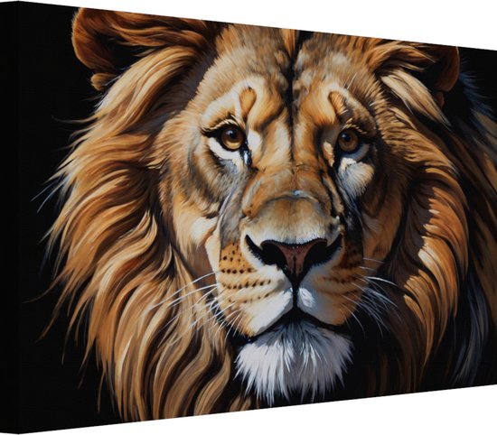 Portret leeuw portret - Leeuw schilderijen - Schilderij op canvas Dieren - Landelijk schilderij - Canvas - Woonaccessoires 60x40 cm
