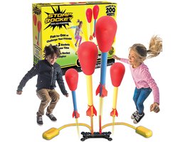 foto van Stomp Rocket 2 sets - Raket Lanceren - speelgoed - raketkanon op luchtdruk - tot 120 m hoog - Inclusief 4 raketten.
