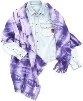 YELIZ YAKAR - Handmade - enkel exemplaar - “ Shiboru III ” hand tie-dyed unisex crinkle mousseline double gauze 100% katoen sjaal- creme en paars kleuren - designer kleding- zomer sjaal- luxecadeau