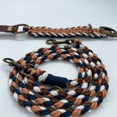 Paracord hondenleiband en halsband set oranje leder M