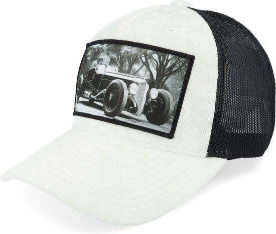 Hatstore- Luxury Hot Rod Velvet White/Black A-frame Trucker - Calza Pennello Cap