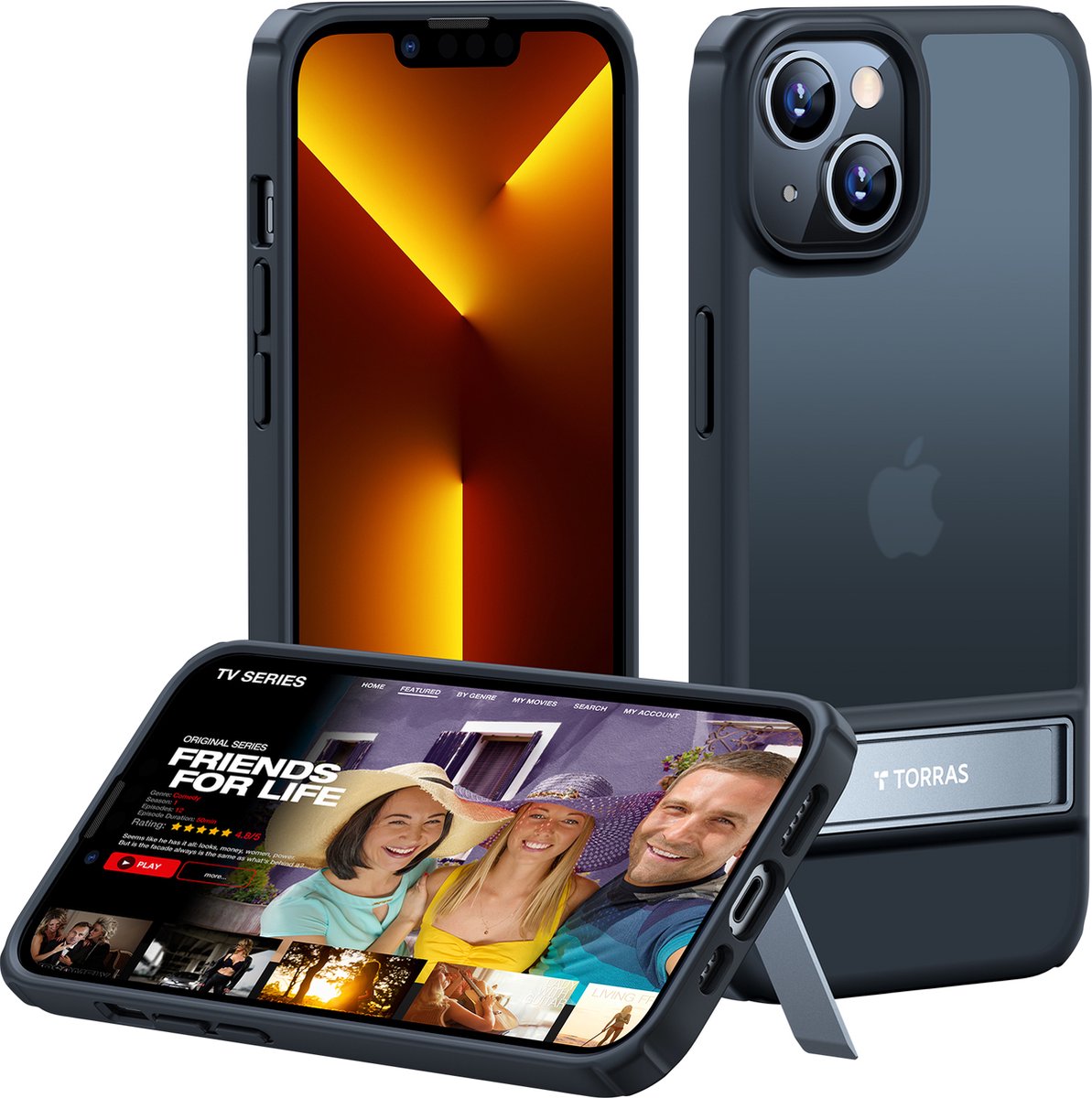 Torras geschikt voor iPhone 14 Kickstand & Soft rand hoesje - Mat Zwart