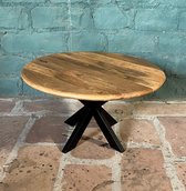 Zita Home salontafel van 80cm rond en 45cm hoog - ronde rand - massief hout - metalen frame