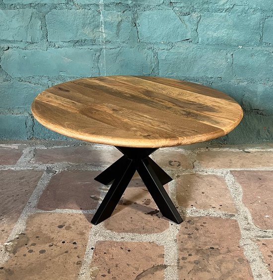 Table basse Zita Home de 80cm ronde et 45cm de hauteur - bord rond - bois massif - structure métal