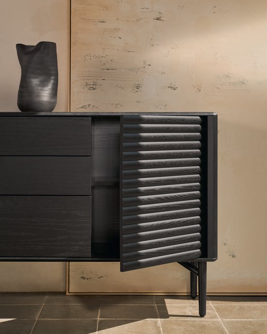 Kave Home - Buffet Lenon 3 portes et 3 tiroirs en bois massif et placage chêne noir 200x86 cm FSC Mix