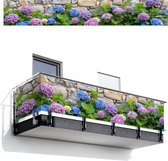 Balkonscherm 500x80 cm - Balkonposter Hortensia - Bloemen - Bladeren - Stenen - Balkon scherm decoratie - Balkonschermen - Balkondoek zonnescherm