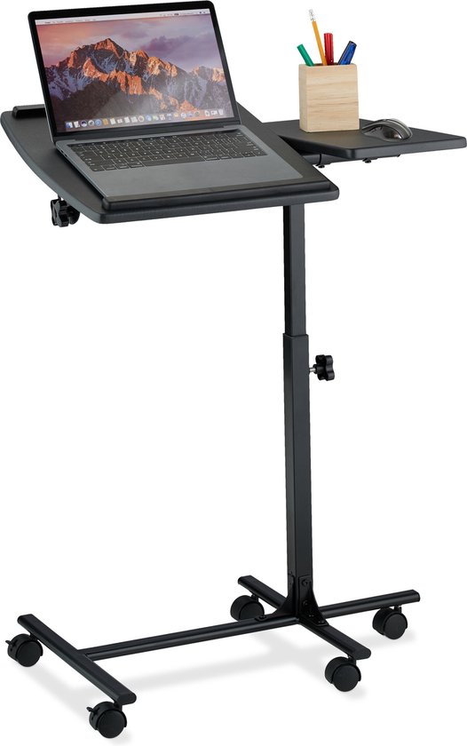 Relaxdays laptoptafel op wielen - hoogte verstelbaar 65-85 cm - zwarte laptop bijzettafel