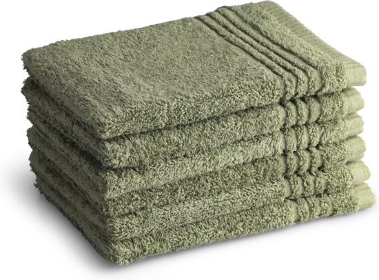 Washandjes Supreme 650 GSM - 100% Egyptisch Katoen - 6 stuks - 16x21 - oud groen