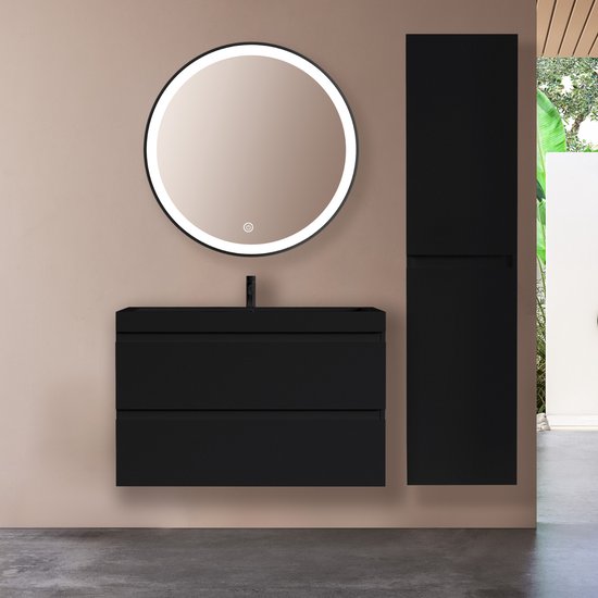 LOMAZOO Ensemble de meuble de salle de bain Zwart Mat 80 cm - Ensemble de meuble de salle de bain - Meuble vasque - Meuble de salle de bain haut [AVALON]