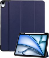 Hoes Geschikt voor iPad Air 6 (11 inch) Hoes Book Case Hoesje Trifold Cover Met Uitsparing Geschikt voor Apple Pencil - Hoesje Geschikt voor iPad Air 2024 (11 inch) Hoesje Bookcase - Donkerblauw