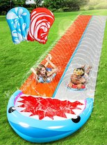 6858 cm Deluxe Waterglijbaan voor 2 Personen met Boogie Boards - Achtertuin Outdoor Zomerspeelgoed met Sprinklers