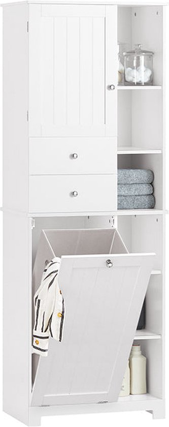 SoBuy Droogkast Met Uitklapbare Wasmand Waszak Wasverzamelaar Badkamerkast Badkamermeubel Wit Bht Ca 40x90x35cm Bzr96 W 2063982773
