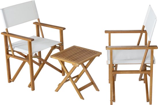 Set de bistro Capistrello table de jardin 3 pièces avec 2 chaises de jardin couleur bois et blanc casa.pro