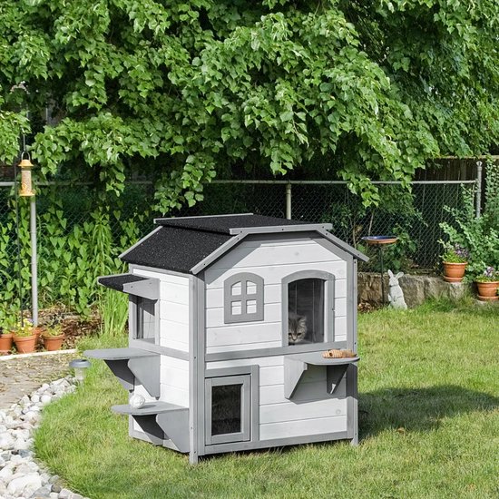 Houten kattenhuis voor binnen en buiten, grote kattenren op wielen, Catio- kooi met versterkte houten strip, waterdicht dak (B Type-Medium, D Type Houten kattenhuis voor binnen en buiten, grote kattenren op wielen, Catio- kooi met versterkte houten strip, waterdicht dak (B Type-Medium, D Type