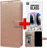 Casemania Hoesje Geschikt voor Oppo Reno 11F - Reno 11 F - Rosegoud & Glazen Screenprotector - Portemonnee Book Case - Kaarthouder & Magneetlipje