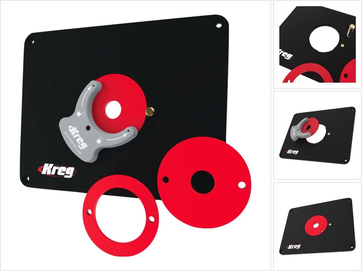 KREG PRS4038 Freestafel inlegplaat 298 x 235 x 9 mm + 3x reduceerring 25 mm / 30 mm / 67 mm