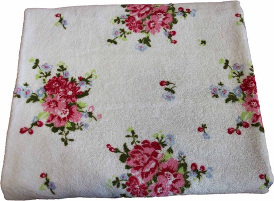 Homescapes badstof douchedoek wit vintage bloemen roze