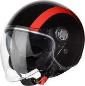 VINZ Jungbu Scooterhelm met zonnevizier / Jethelm met streep / Brommerhelm / Motorhelm / Helm Scooter Retro / Snorfiets helm / Snorscooter helm - Geschikt Voor Helmplicht Blauw Kenteken - Rood